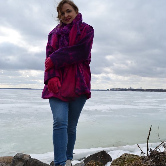 Winter cape Pea Coat Purple navy large XXL plus 12 14 16 18 pink black tie dyed - Picture 12 of 15